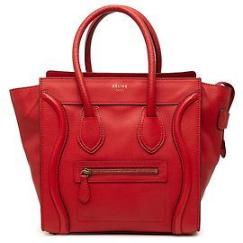 Céline Celine Borsa Tote Luggage Micro in pelle di vitello drummed rossa Rosso