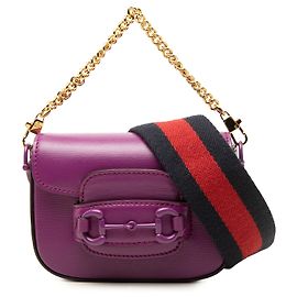 Bolsa Satchel Gucci Horsebit 1955 Web Mini em couro de bezerro roxo Roxo Roxo escuro