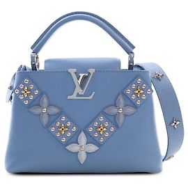 Louis Vuitton Blue Taurillon Studded Capucines BB Blau Hellblau