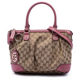 Bolsa Gucci Beige GG Canvas Sukey Satchel Bege