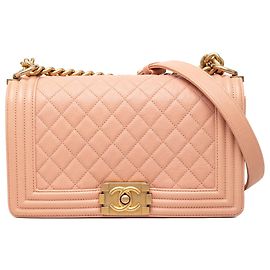Chanel Pink Old Medium Quilted Caviar Boy Flap Pink