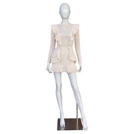 Autre Marque Sabina Musayev Ludovica Mini Crochet Kleid - Ivory Roh
