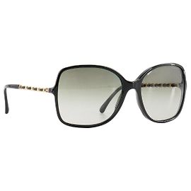 CHANEL - Óculos de sol Chanel em acetato e couro preto Preto