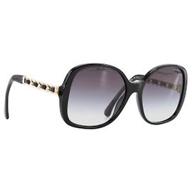 CHANEL - Óculos de sol Chanel em acetato e couro liso preto Preto