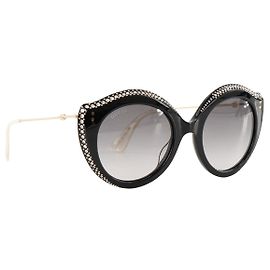 GUCCI - Óculos de sol Gucci em acetato preto e strass branco Preto
