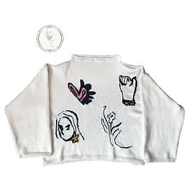 Autre Marque Weißer Strickpullover mit grafischen Mustern Weiß Mehrfarben