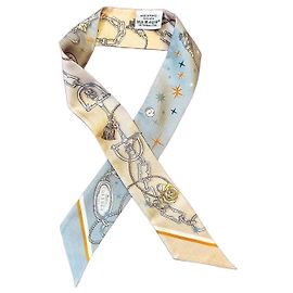 Twilly Hermès « C'est la Fête » Weiß Blau Beige Golden