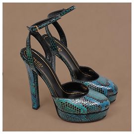 Gucci Pythonleder Plateauschuhe Tealblau Blau Grün