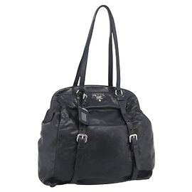 PRADA mala Tote Vitellolux Pele Preta Prata Auth 211512A - Jerrillo Outro