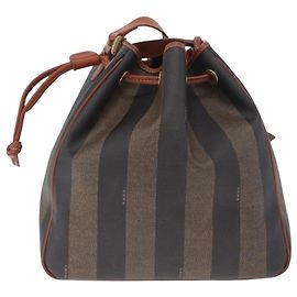 FENDI Pequin Canvas Shoulder Bag PVC Black Brown Auth 212097 - Jerrillo Altro