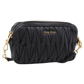Miu Miu Sac à épaule Matelassé Cuir 2way Noir Or Auth 213449A - Jerrillo Autre