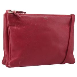Céline CELINE Trio Shoulder Bag Couro Vermelho Tom Dourado Auth ep17054 - Jerrillo Outro
