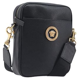 VERSACE Schultertasche Leder Schwarz Gold Auth BA16708A - Jerrillo Andere
