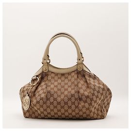 Sac à épaule Gucci Monogram Canvas Beige Marron Beige