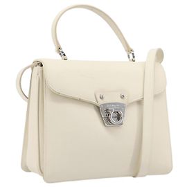 Salvatore Ferragamo Gancini Hand Bag Leather 2way White Silver Auth BA16665V - Jerrillo Outro