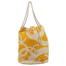 CHANEL Drawstring Chain Shoulder Bag Canvas Yellow Gold Tone CC Auth BA16485 - Jerrillo Altro