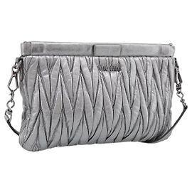 Miu Miu Matelasse Shoulder Bag Leather Silver Auth 212499V - Jerrillo Other