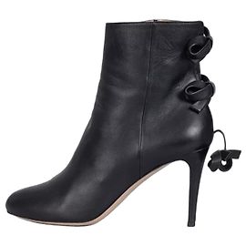 Valentino Black Leather Bow Ankle Boots Stiletto EU 40 Pre-owned Other