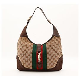 Bolsa Hobo Gucci Monogram Canvas Couro Brown Marrom Monograma