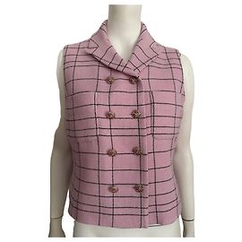 Giacca senza maniche in tweed a scacchi rosa Chanel Nero Rosa