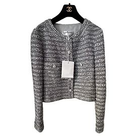 Giacca Chanel da donna in tweed nero e bianco Nero Bianco