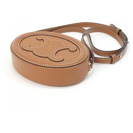 Céline Bolsa de ombro oval Celine em couro de bezerro Marrom Bege