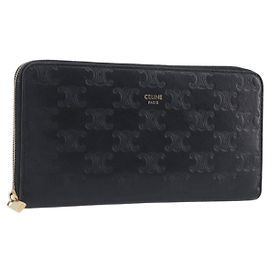 Céline CELINE Triomphe Long Wallet Leather Black Gold Outro