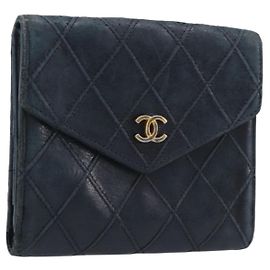 CHANEL Bicolore Wallet Leather Black Gold CC Other