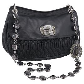 Miu Miu Matelasse Chain Shoulder Bag Leather Black Silver Altro