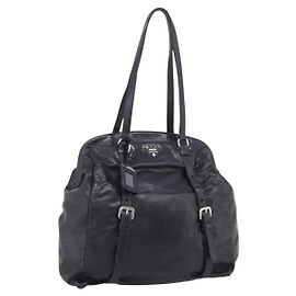 PRADA Sac Tote Vitellolux Cuir Noir Argent Autre