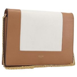 Céline CELINE Frame Evening Clutch Shoulder Bag Couro Bege Tom Dourado Outro