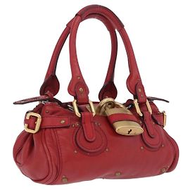 Chloé Chloe Paddington Handtasche Leder Rot Goldfarben Andere