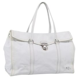Sac cabas PRADA en cuir blanc argenté Autre