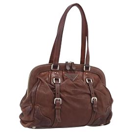PRADA Tote Bag Leder Braun Silber Andere