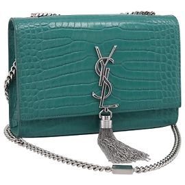 Autre Marque Saint Laurent Bolso de cadena Kate Piel efecto croco Verde Plata Otro