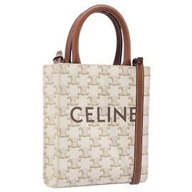 Céline CELINE Triomphe Mini Vertical Cabas Mala de Mão PVC 2way Ivory Gold Outro