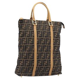 FENDI Bolso de mano de lona Zucca Negro Marrón Otro