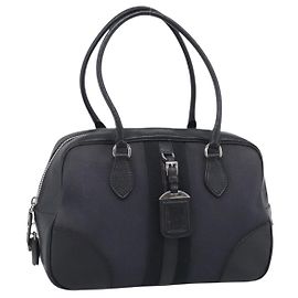 PRADA Hand Bag Canvas Black Silver Other