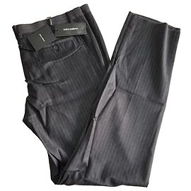 Dolce & Gabbana Calças de Lã Risca Cinzento Cinza