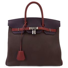Hermès Bolso Hermes Haut a Courroies 36 Roja Burdeos Chocolate