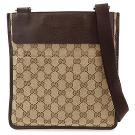 Gucci Vintage Messenger Flat GG Canvas e Couro Small Bege