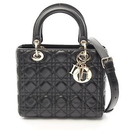 Dior Lady Dior 2-Wege Lederhandtasche Schwarz