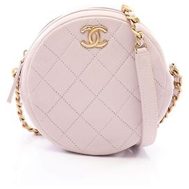 Bolsa de ombro mini redonda Matelassé CHANEL em couro Rosa