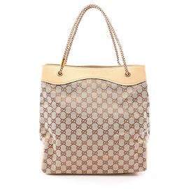 Saco Tote Gucci Ggcanvas em lona e couro Marrom Bege