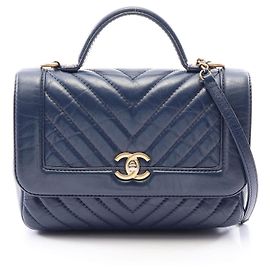 Borsa a mano e spalla 2way CHANEL Chevron V Stitch Top Handle Blu