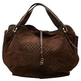 Céline Celine Bittersweet Macadam Croc Embossed Tote Bag Brown