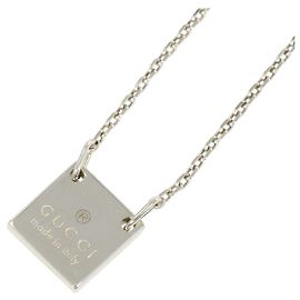 Gucci Square Plate Silver Necklace Silvery Metallic