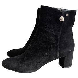 Dior Black Suede Block Heel Ankle Boots Black
