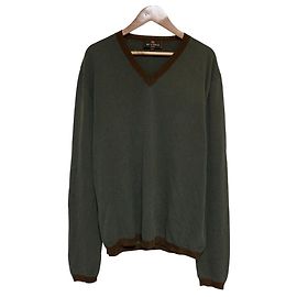 Top de malha em algodão com decote em V Etro Verde Caqui