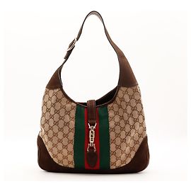 Borsa Hobo Gucci Monogram Canvas Pelle Brown Marrone Monogramma